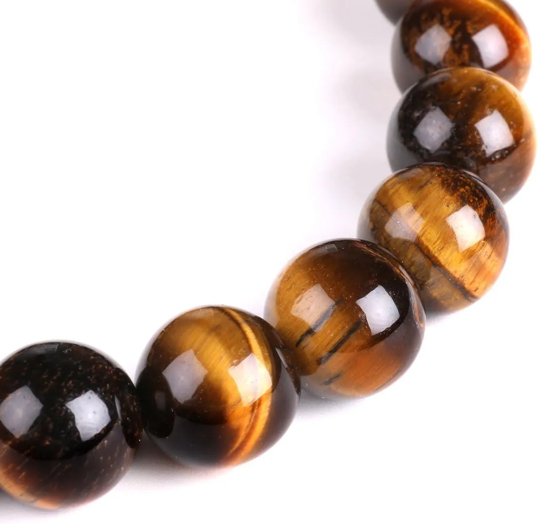 10mm Natural Tiger Eye Bracelet Elastic Yoga Gemstones Healing Energy Men Women Stretch Bracelet