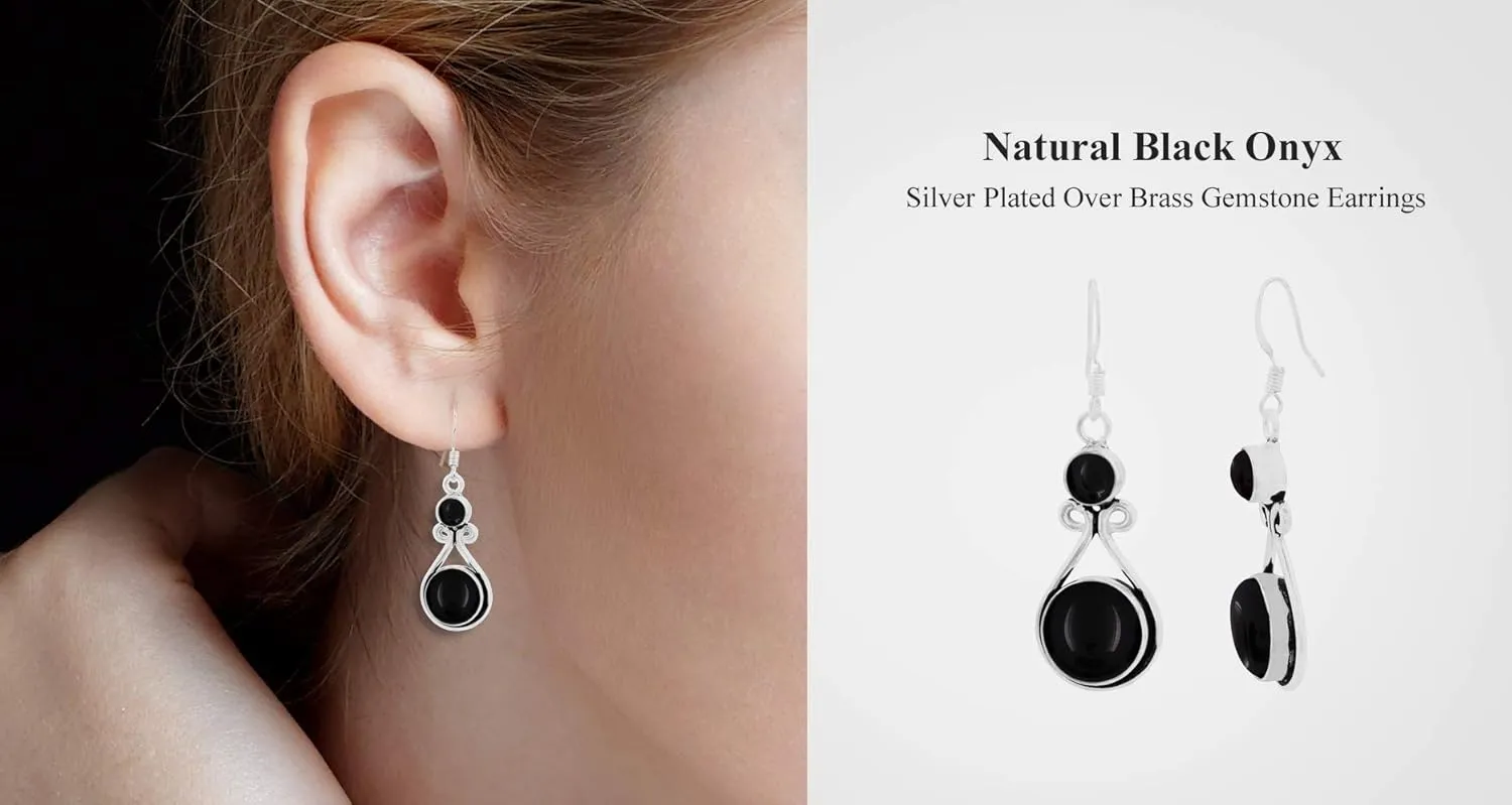 12Cts Round Shape Natural Semi Precious Gemstones Earrings For Women, Handmade Bohemian Dangle Earrings Jewelry Women'S Day Gifts For Mom Wife