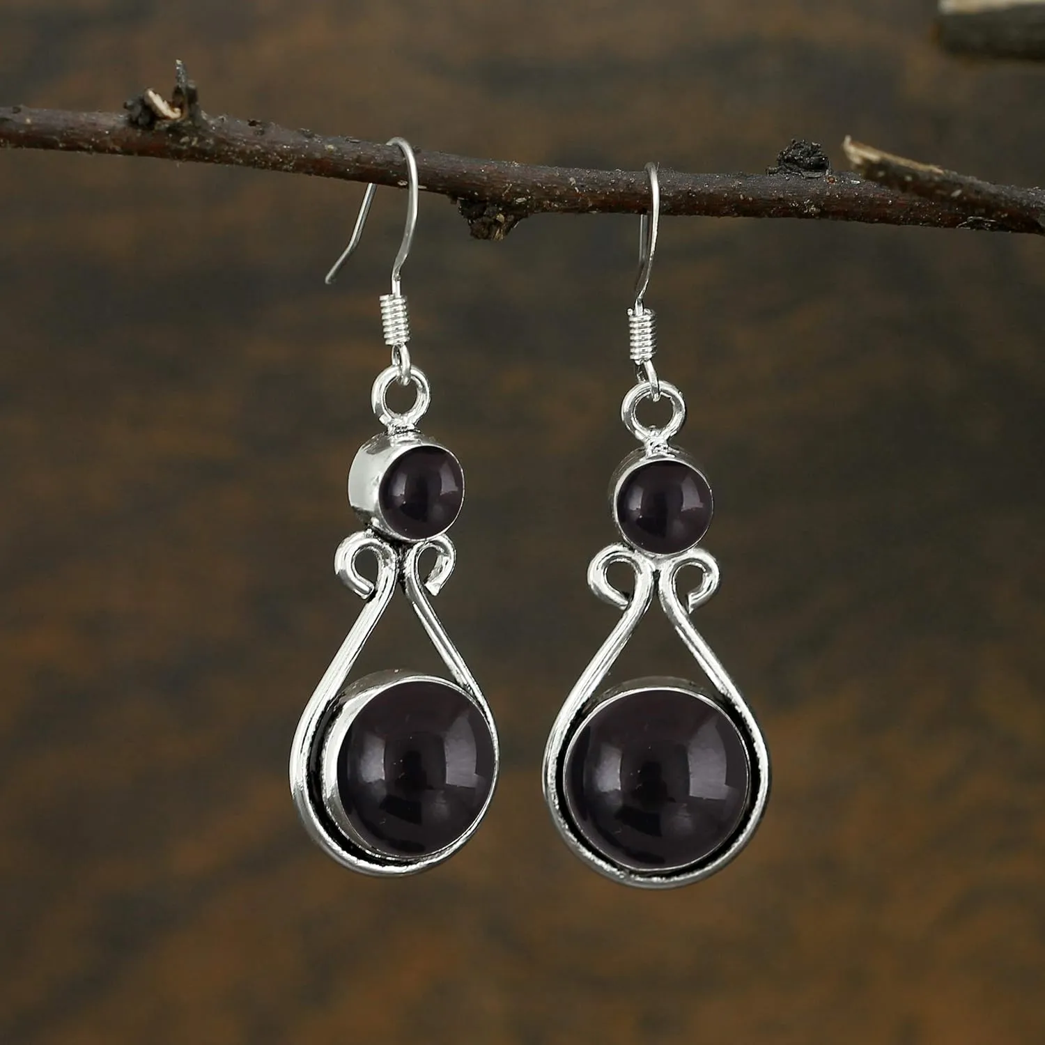 12Cts Round Shape Natural Semi Precious Gemstones Earrings For Women, Handmade Bohemian Dangle Earrings Jewelry Women'S Day Gifts For Mom Wife