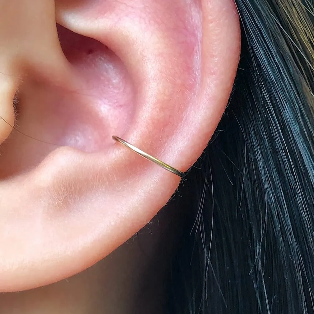 14K Gold Filled Conch Hoop Earrings, Dainty Conch Piercing Jewelry, Lightweight Small Thin Gold Hoop Earrings for Women, 12mm 20G