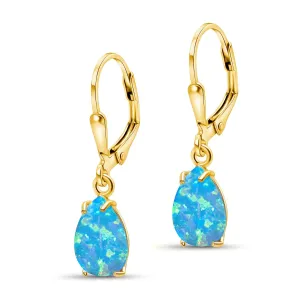 14K Gold Plated Blue Opal Teardrop Earrings for Women  Dainty Gold Over 925 Sterling Silver Daity Leverback Earrings  Dainty Birthstone Jewelry Gift