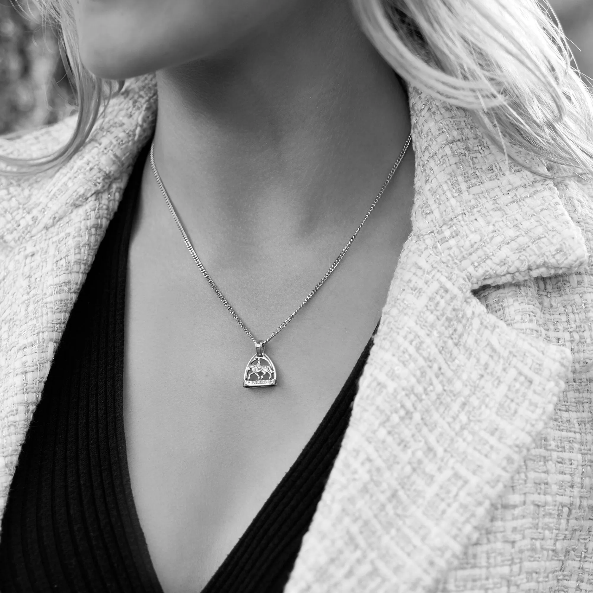 9ct Rose Gold and Diamond Petite Stirrup with Pony and Rider Pendant