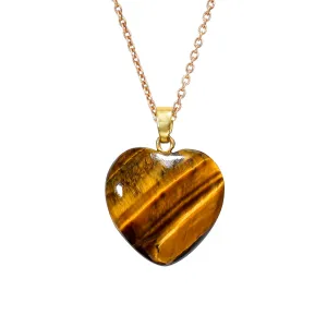 AURA GEMS Tiger Eye Gemstone Heart Shape Pendant Necklace, Natural Cabochon, Women Jewelry, Energy Healing Crystals, Calm Chakra, Birthstone, Gift for Women, Gold Plated Jewelry 18 inch, AA  Quality