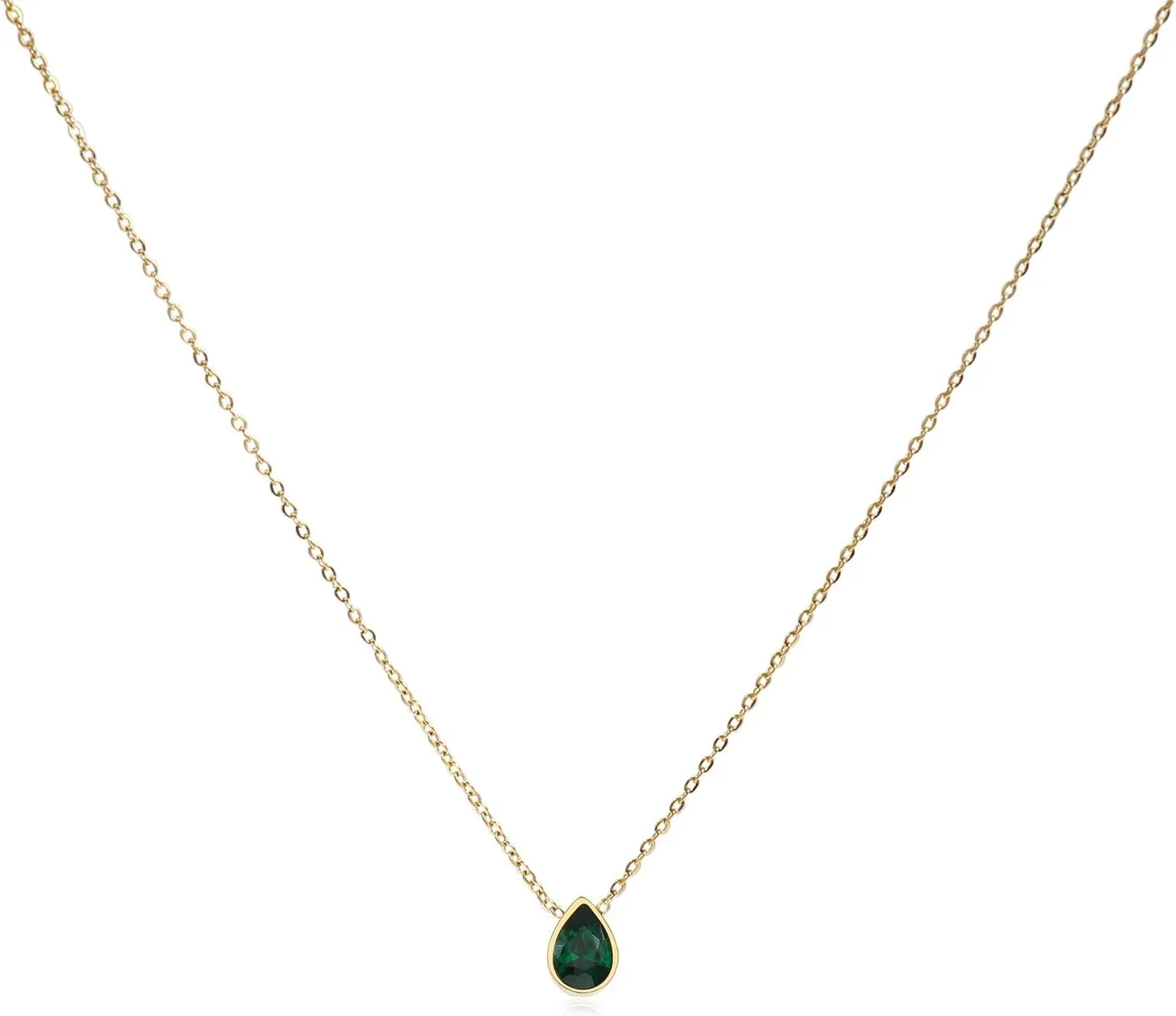 Badu 18K Gold Created Gemstones 7x10mm teardrop Necklace for Women Solitaire Cubic Zirconia Jewelry