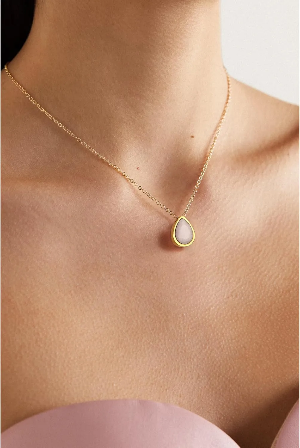 Badu 18K Gold Created Gemstones 7x10mm teardrop Necklace for Women Solitaire Cubic Zirconia Jewelry