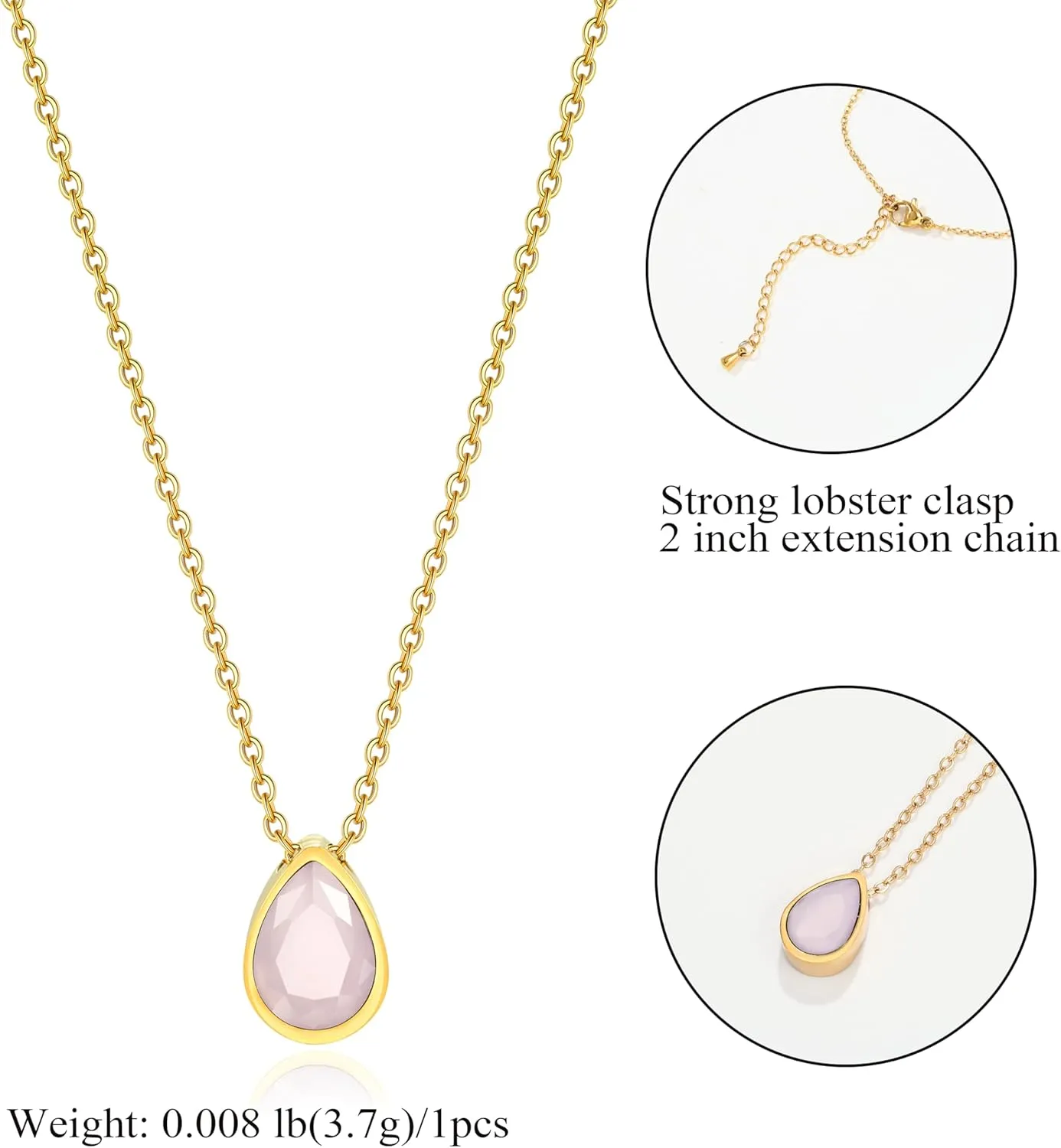 Badu 18K Gold Created Gemstones 7x10mm teardrop Necklace for Women Solitaire Cubic Zirconia Jewelry