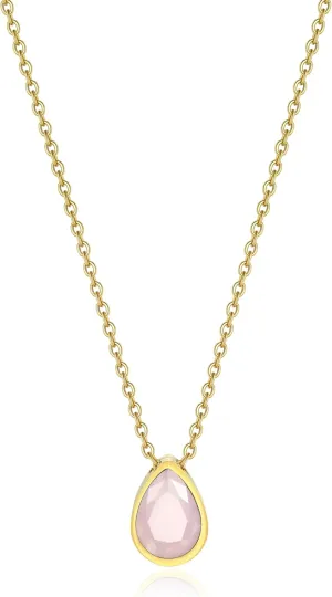 Badu 18K Gold Created Gemstones 7x10mm teardrop Necklace for Women Solitaire Cubic Zirconia Jewelry