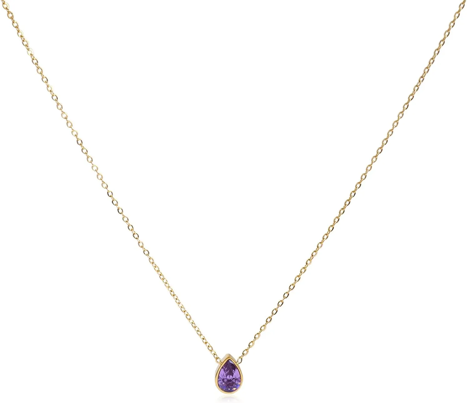 Badu 18K Gold Created Gemstones 7x10mm teardrop Necklace for Women Solitaire Cubic Zirconia Jewelry