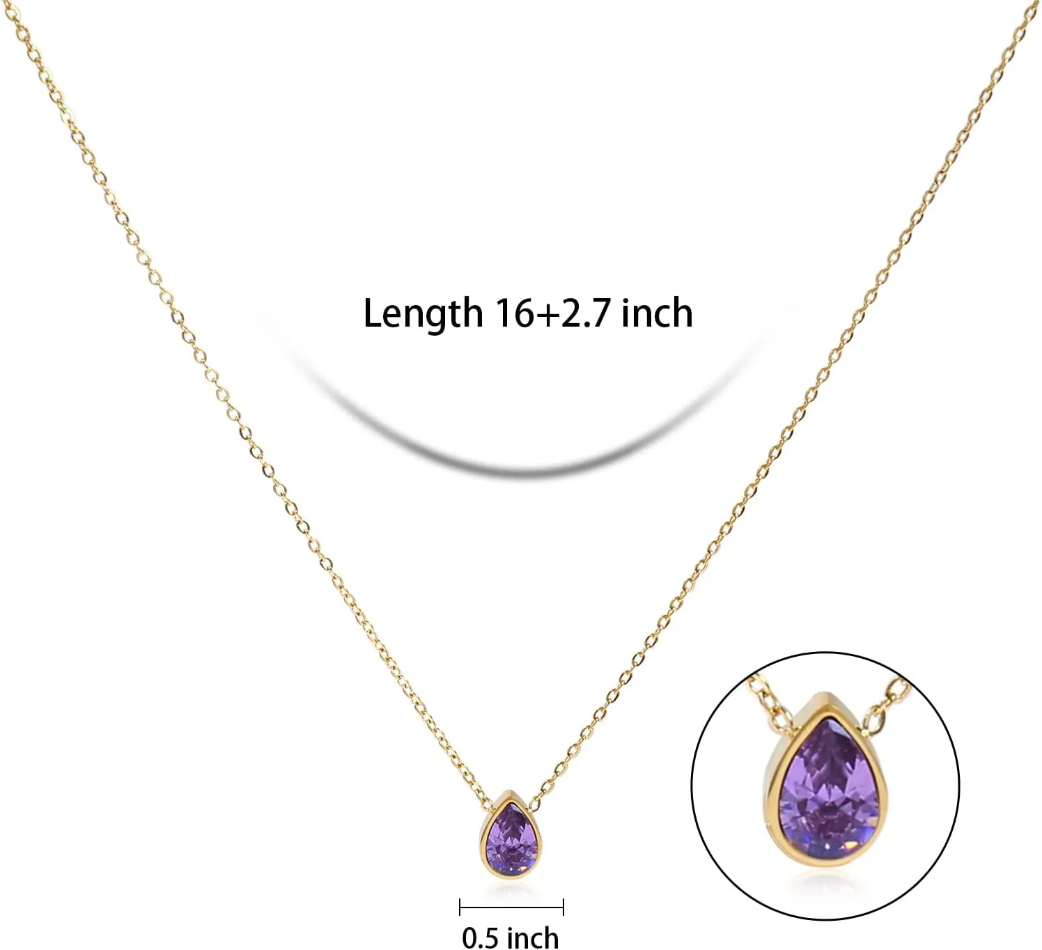 Badu 18K Gold Created Gemstones 7x10mm teardrop Necklace for Women Solitaire Cubic Zirconia Jewelry