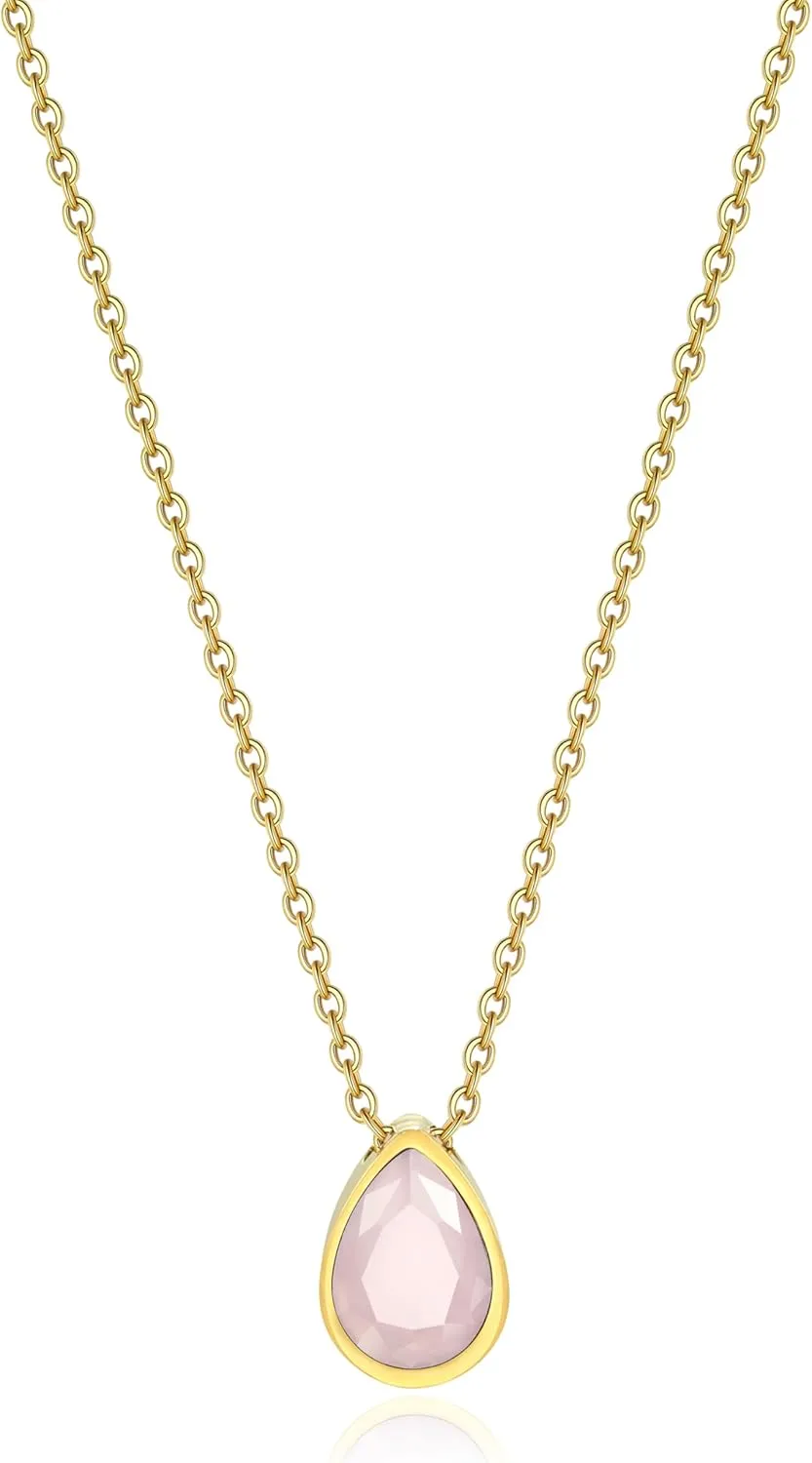 Badu 18K Gold Created Gemstones 7x10mm teardrop Necklace for Women Solitaire Cubic Zirconia Jewelry