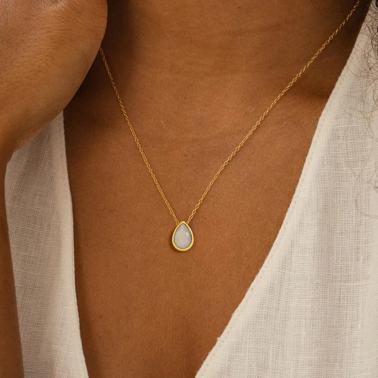 Badu 18K Gold Created Gemstones 7x10mm teardrop Necklace for Women Solitaire Cubic Zirconia Jewelry