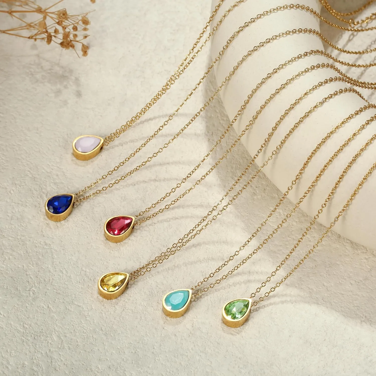 Badu 18K Gold Created Gemstones 7x10mm teardrop Necklace for Women Solitaire Cubic Zirconia Jewelry