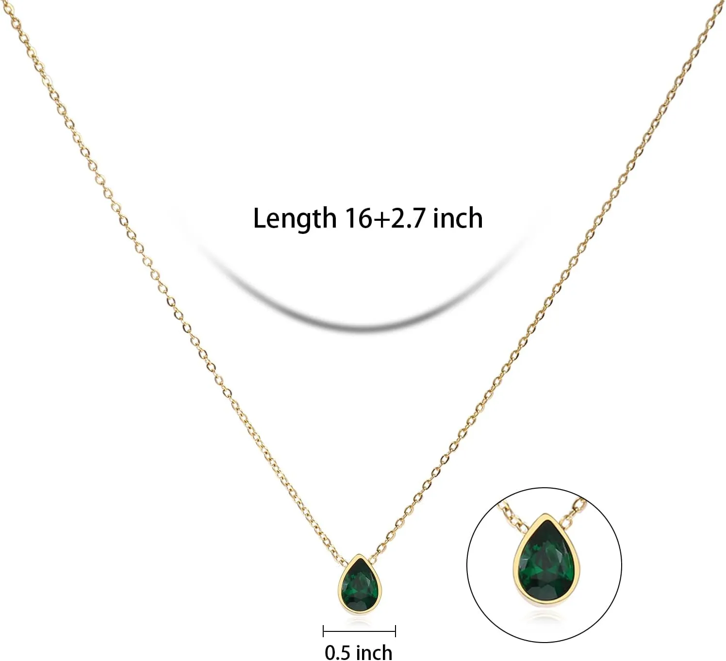 Badu 18K Gold Created Gemstones 7x10mm teardrop Necklace for Women Solitaire Cubic Zirconia Jewelry