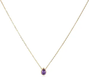 Badu 18K Gold Created Gemstones 7x10mm teardrop Necklace for Women Solitaire Cubic Zirconia Jewelry
