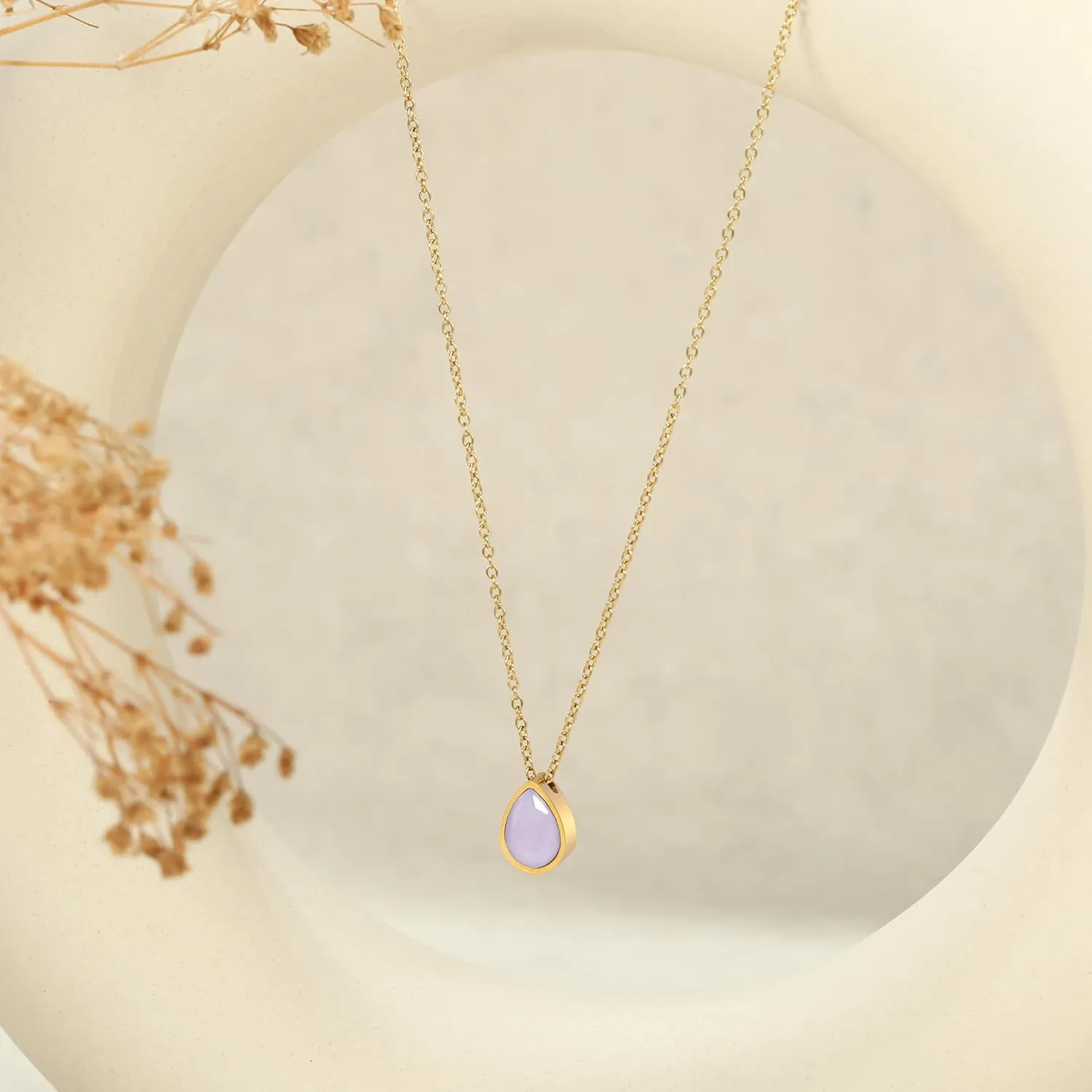 Badu 18K Gold Created Gemstones 7x10mm teardrop Necklace for Women Solitaire Cubic Zirconia Jewelry