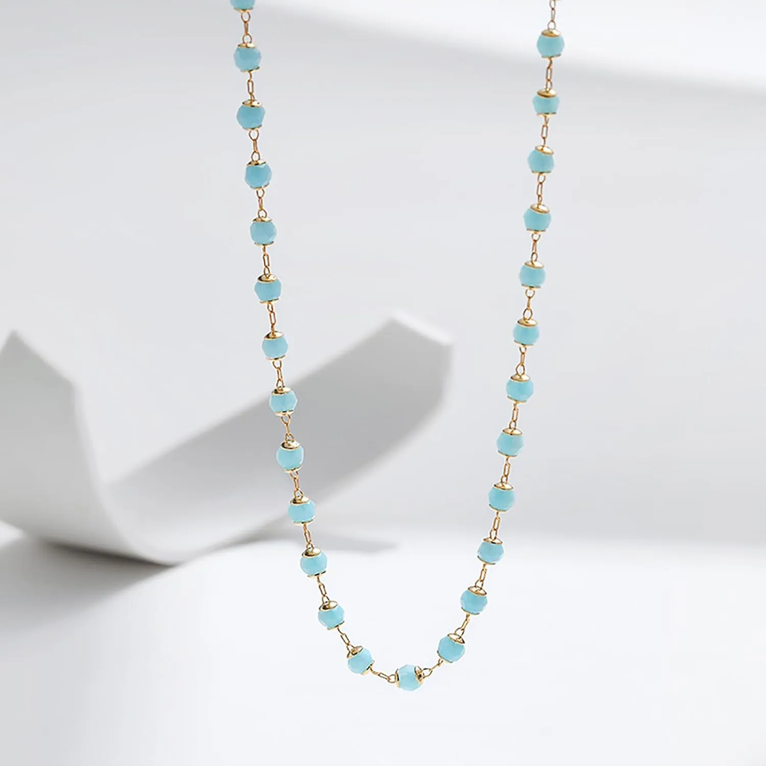 Blue Choker Necklace for Women Dainty 18k Gold Plated Boho Beaded Necklace Light Blue Bead Necklace Blue Necklaces Gold Chain Aquamarine Necklace for Women