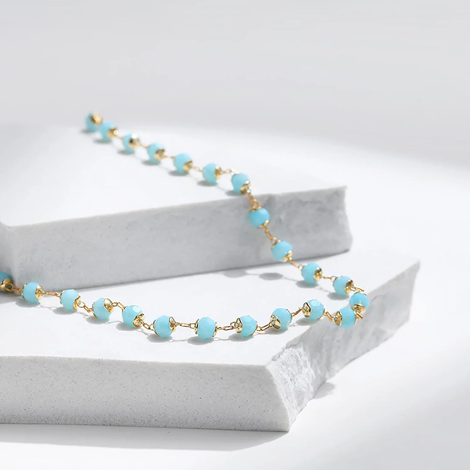 Blue Choker Necklace for Women Dainty 18k Gold Plated Boho Beaded Necklace Light Blue Bead Necklace Blue Necklaces Gold Chain Aquamarine Necklace for Women