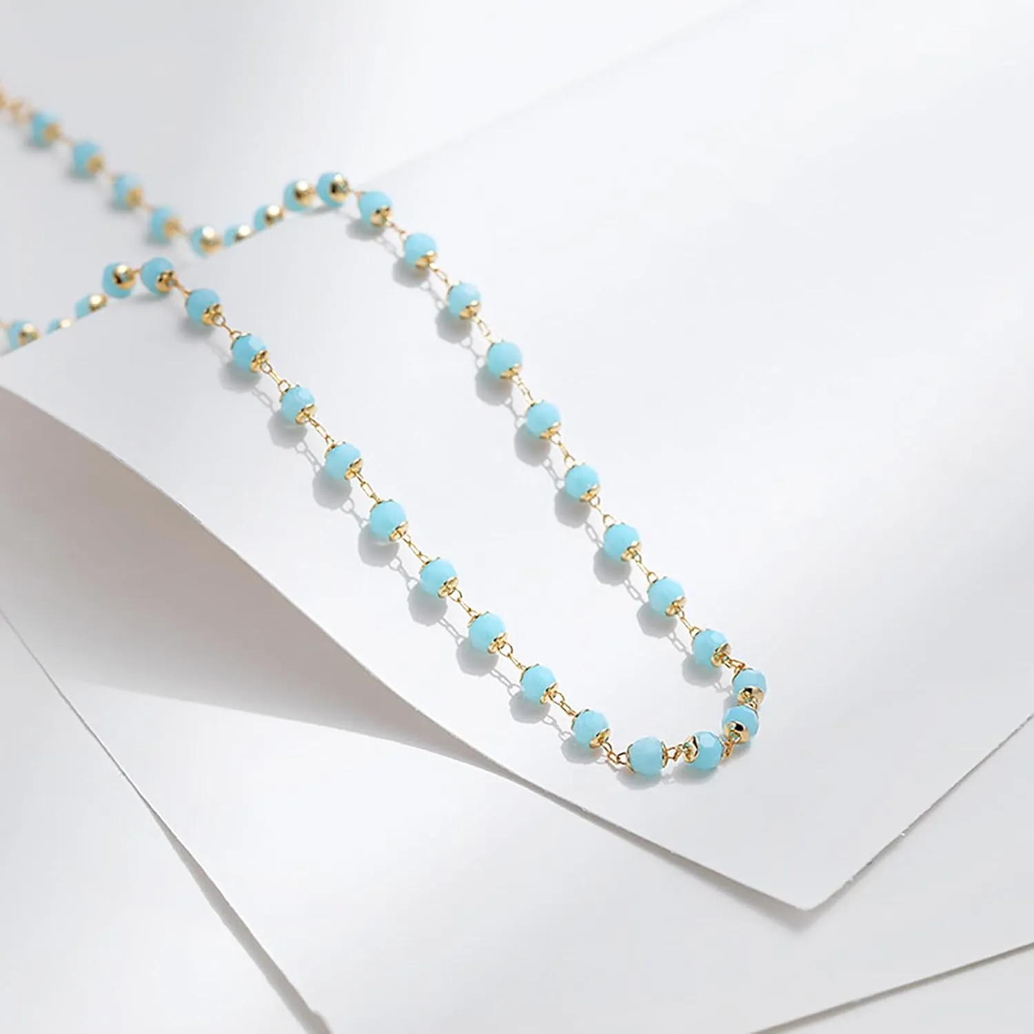Blue Choker Necklace for Women Dainty 18k Gold Plated Boho Beaded Necklace Light Blue Bead Necklace Blue Necklaces Gold Chain Aquamarine Necklace for Women