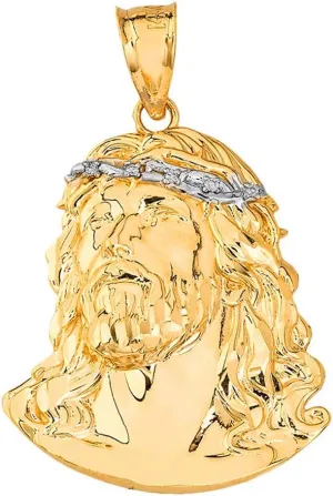 Certified 14k Gold Jesus Christ Face Head Diamond (Large) 1.43" Charm Pendant