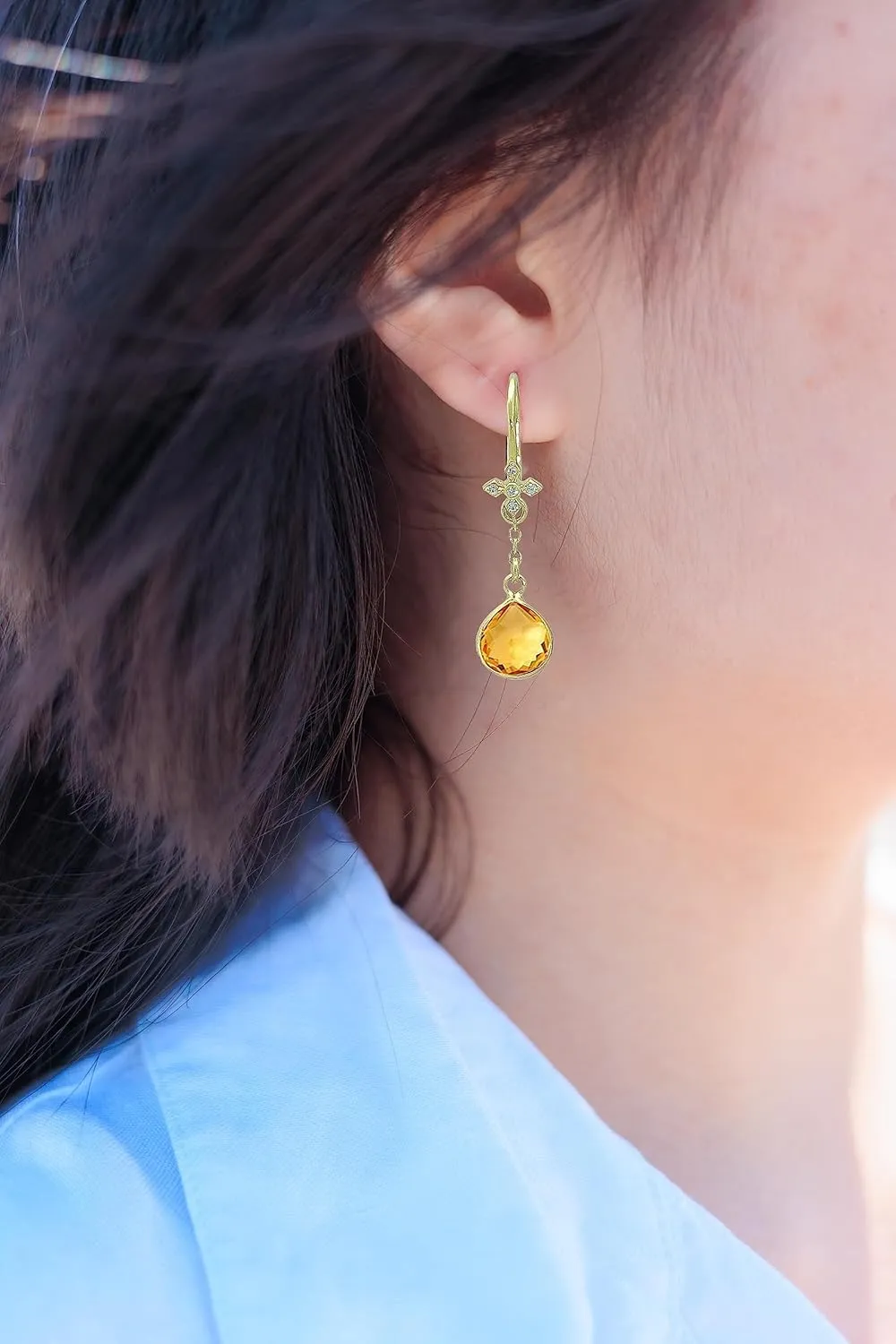 Citrine Earrings for Women in Heart Dangle Drop Shape - 18K Gold Vermeil, Certified 925 Sterling Silver Earring - Hypoallergenic Gold Jewelry for Women, Mothers Day Gifts, Birthday Gifts for Women