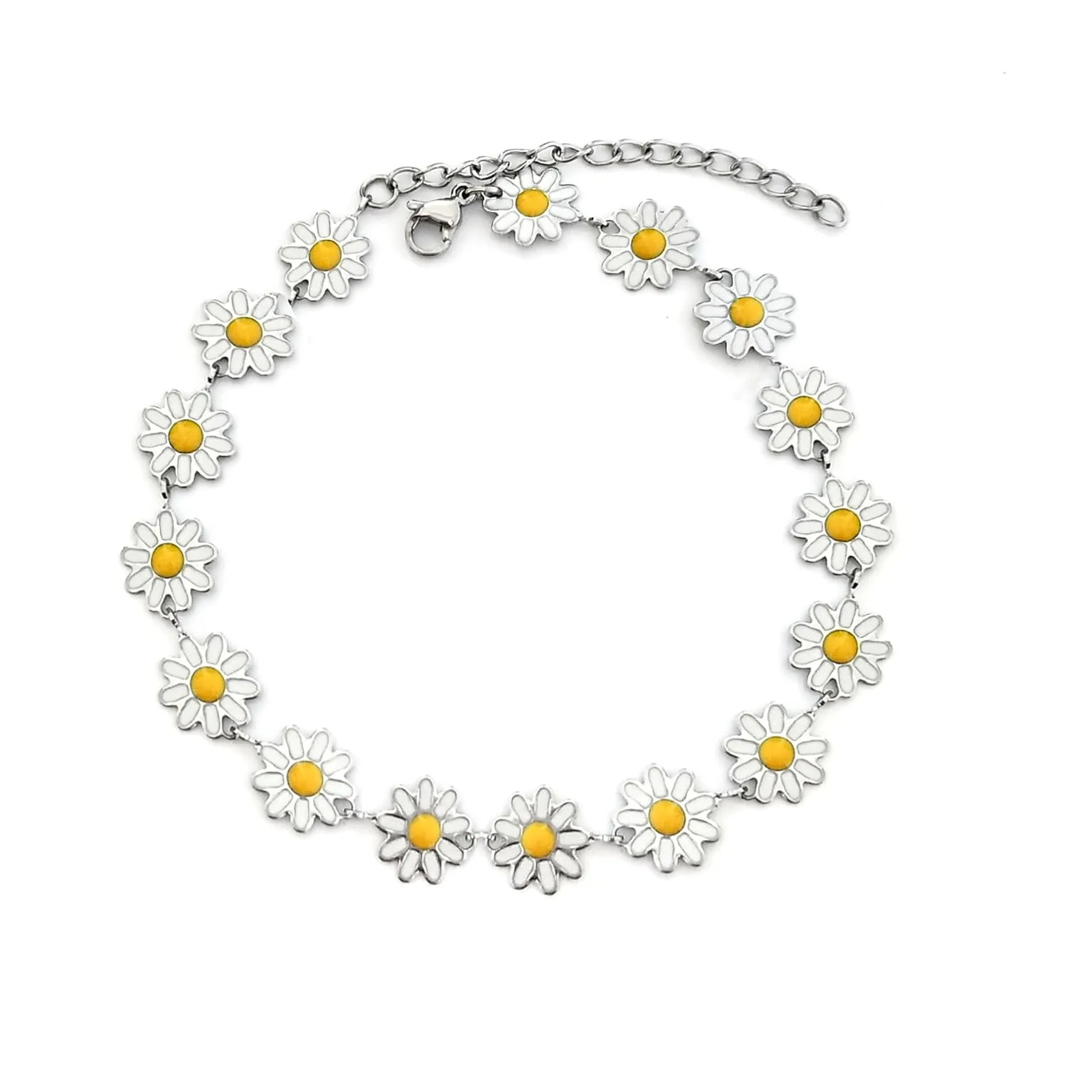 Cute Daisy Flower Necklace Fashion Jewelry For Women Chrysanthemum Choker Enamel Sunflower Neck Jewelry For Women (Anklet)