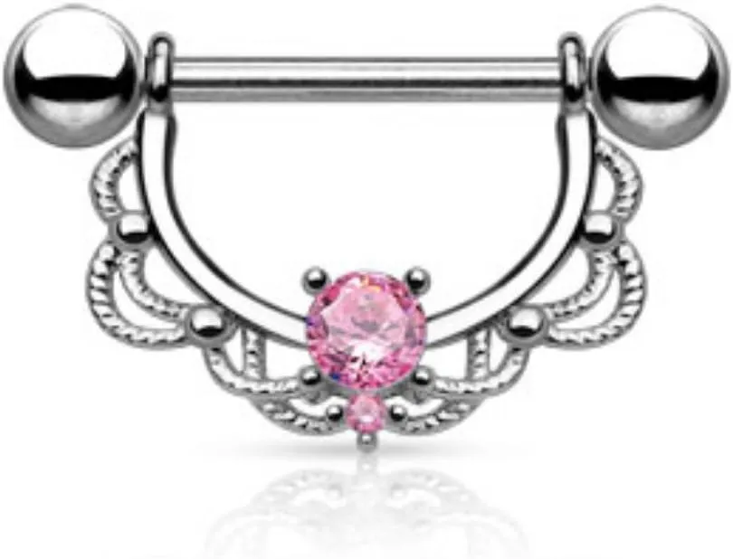 CZ Centered Filigree Drop 316L Surgical Steel Nipple WildKlass Rings (Sold by Piece)