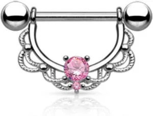 CZ Centered Filigree Drop 316L Surgical Steel Nipple WildKlass Rings (Sold by Piece)