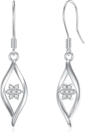Diamond Drop Earrings for Women 925 Sterling Silver Linear Swirl French Wire Earrings with Lab Grown Diamond Jewelry Gifts for Mom Wife Girlfriend Daughter