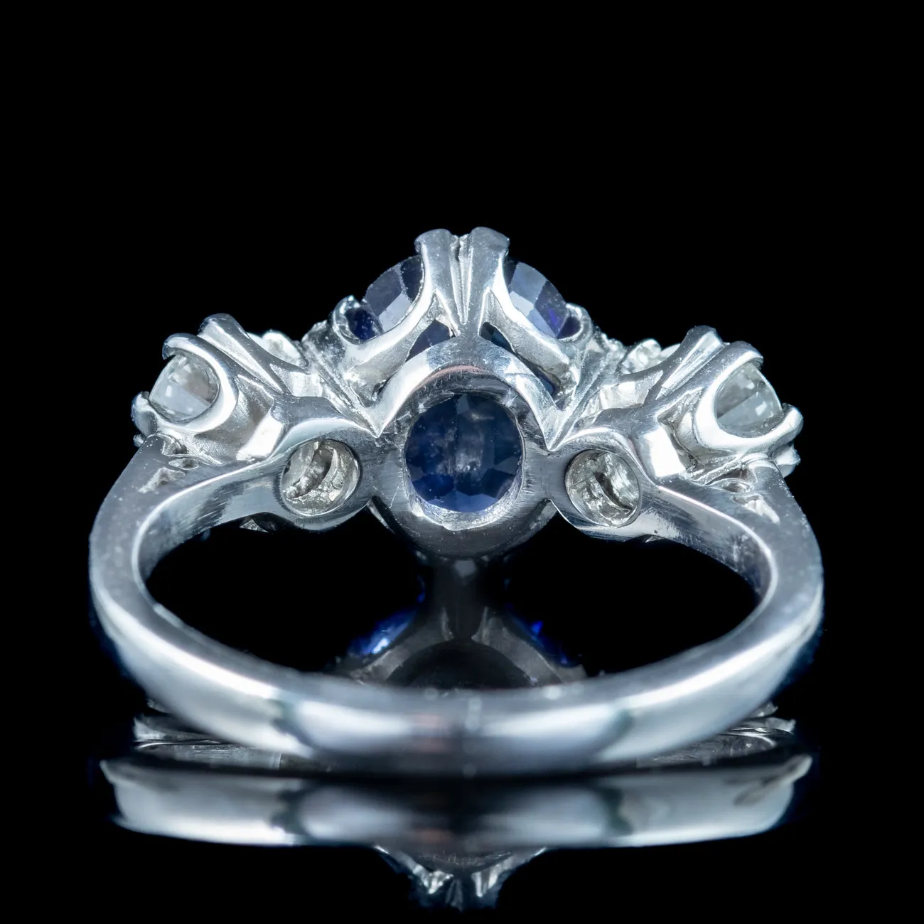 Edwardian Style Sapphire Diamond Trilogy Ring 2ct Sapphire