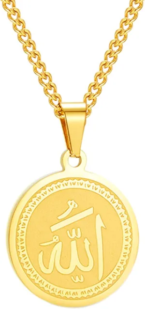 Fashion 18K Gold Plated Round Necklace Stainless Steel Arabic Symbol Pendant Allah Necklace