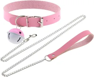 FM FM42 Multicolor PU Simulated Leather Bell Collar Choker Necklace with Detachable Chain Leash