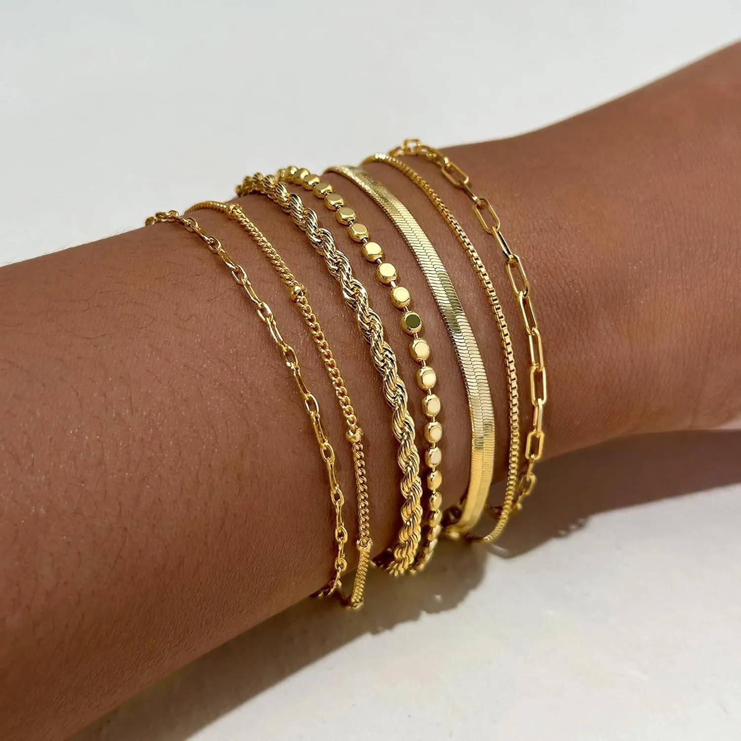 Gold Bracelets for Women,Dainty 14K Gold Plated Stack Set Trendy Stackable non tarnish Paperclip Chain Bracelets Gold Jewelry Sets Gifts for Women