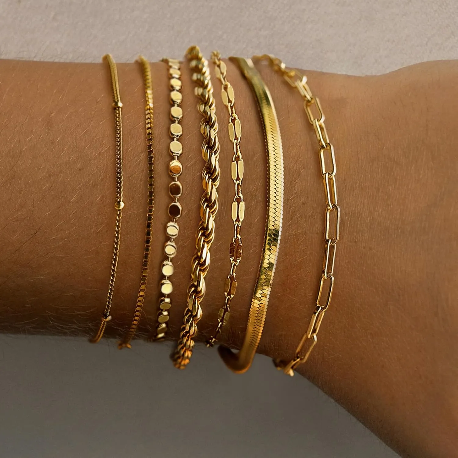 Gold Bracelets for Women,Dainty 14K Gold Plated Stack Set Trendy Stackable non tarnish Paperclip Chain Bracelets Gold Jewelry Sets Gifts for Women