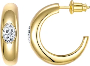 Gold Hoop Earrings for Women, Real 14K Gold Plated Chunky Open Hoops for Women, Trendy Gold Hoops Earrings for Women