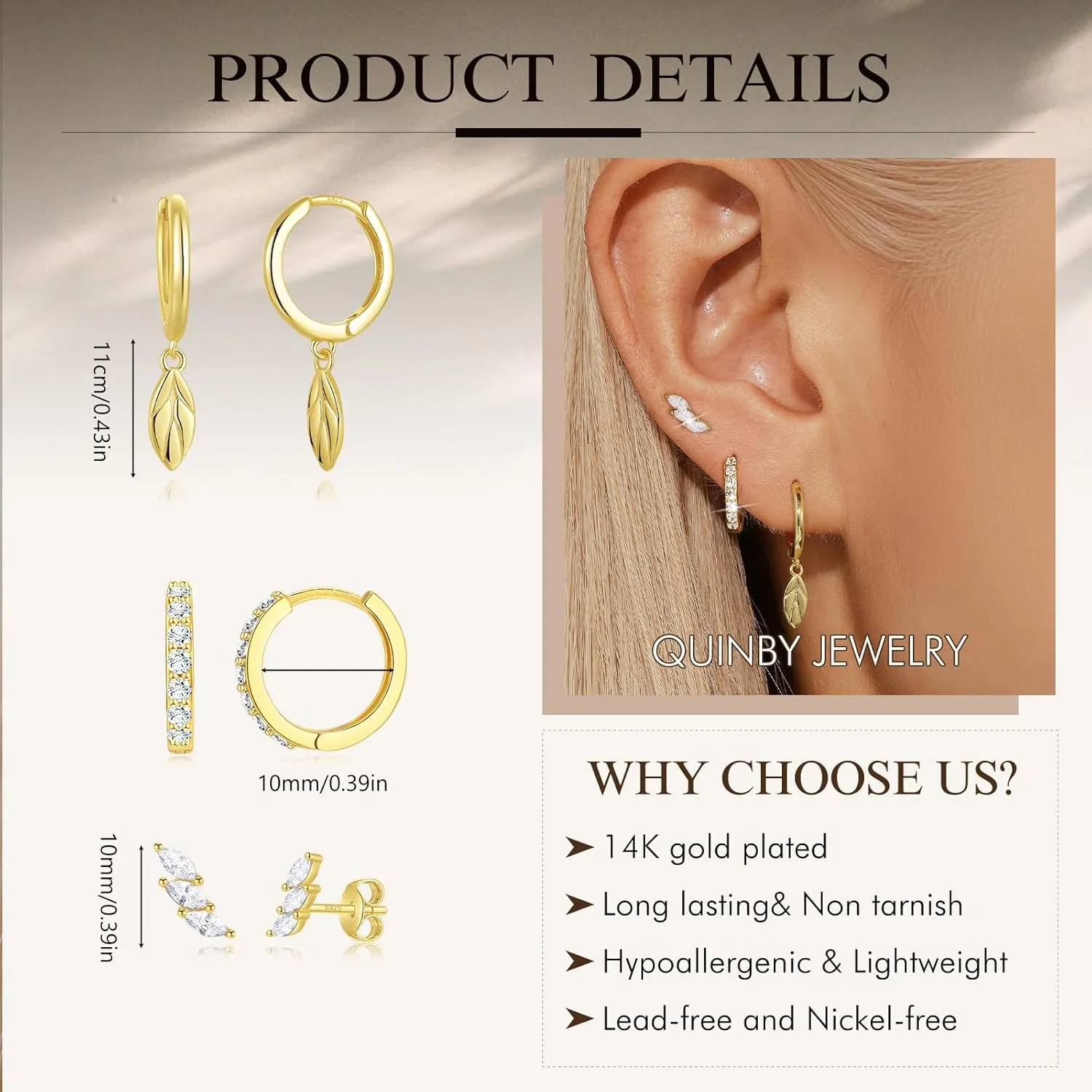 Gold Hoop Earrings Set for Women,Dainty14K Gold Plated Crawler Earring Stacks,Sterling Silver Lightweight Cartilage Stackable Earring Stack,Dangle Hoop Earrings Sets For Multiple Piercing Jewelry