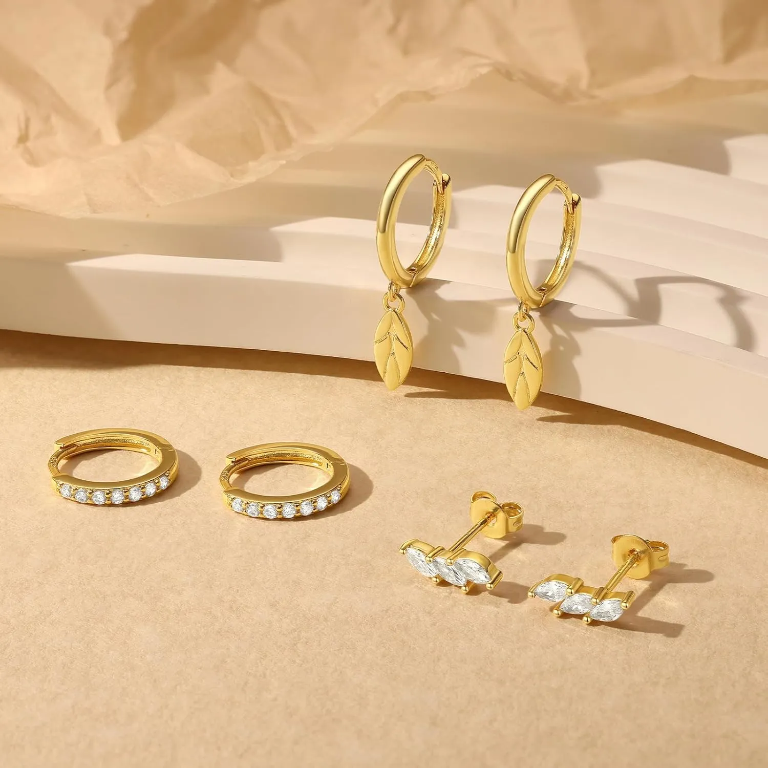 Gold Hoop Earrings Set for Women,Dainty14K Gold Plated Crawler Earring Stacks,Sterling Silver Lightweight Cartilage Stackable Earring Stack,Dangle Hoop Earrings Sets For Multiple Piercing Jewelry