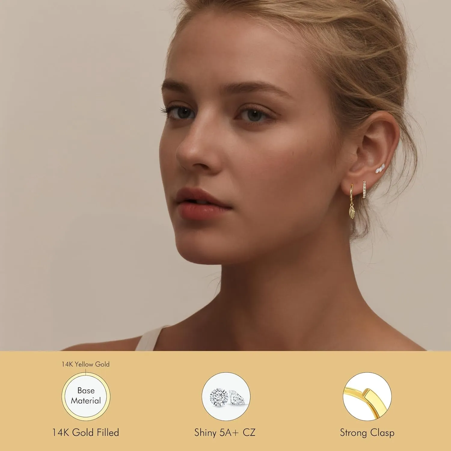 Gold Hoop Earrings Set for Women,Dainty14K Gold Plated Crawler Earring Stacks,Sterling Silver Lightweight Cartilage Stackable Earring Stack,Dangle Hoop Earrings Sets For Multiple Piercing Jewelry