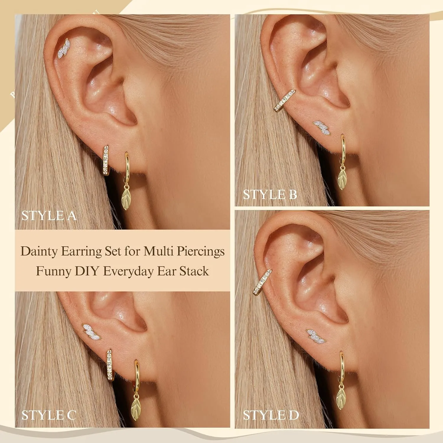 Gold Hoop Earrings Set for Women,Dainty14K Gold Plated Crawler Earring Stacks,Sterling Silver Lightweight Cartilage Stackable Earring Stack,Dangle Hoop Earrings Sets For Multiple Piercing Jewelry