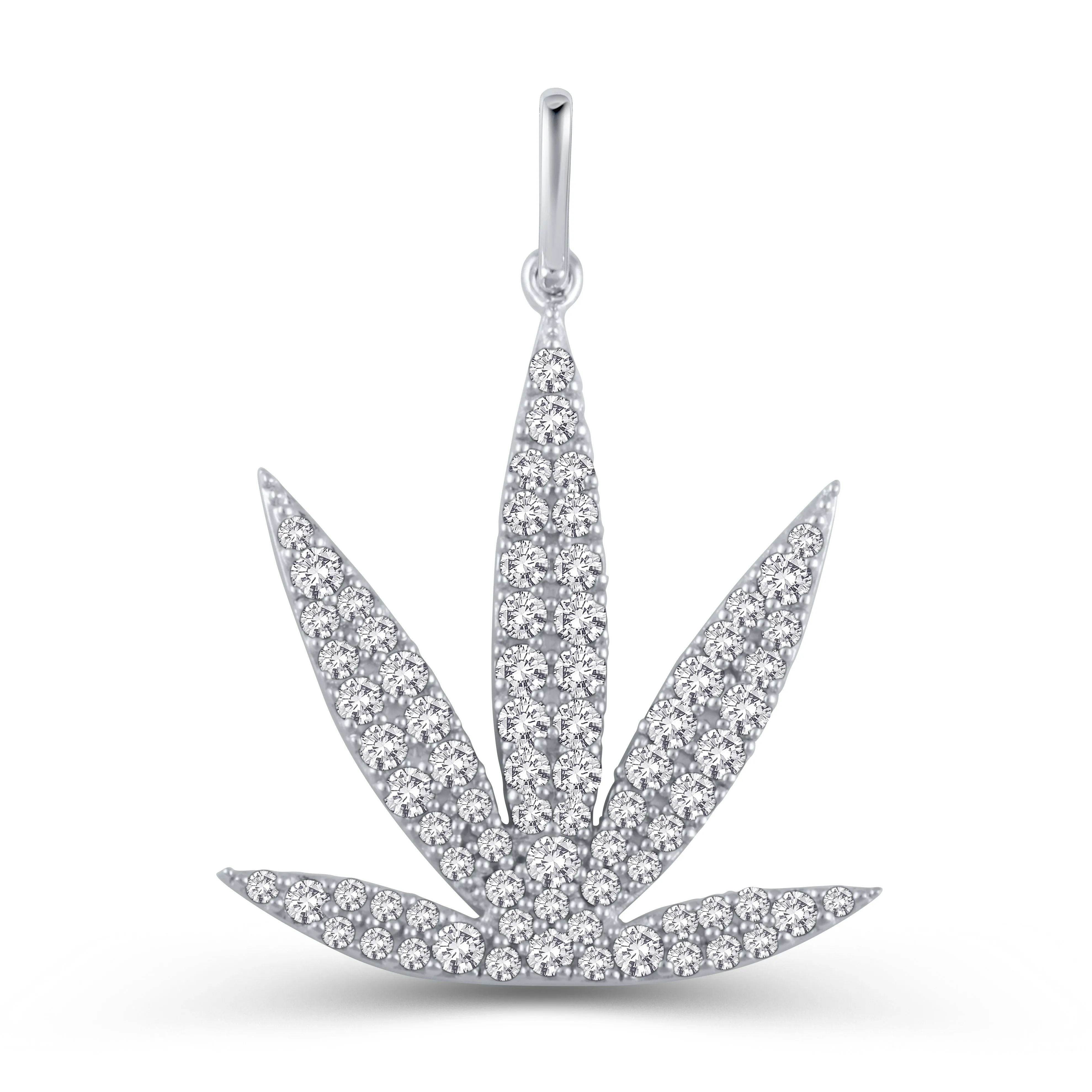 Gold Modern Leaf Pendant with White Diamond Gemstones