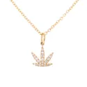 Gold Modern Leaf Pendant with White Diamond Gemstones