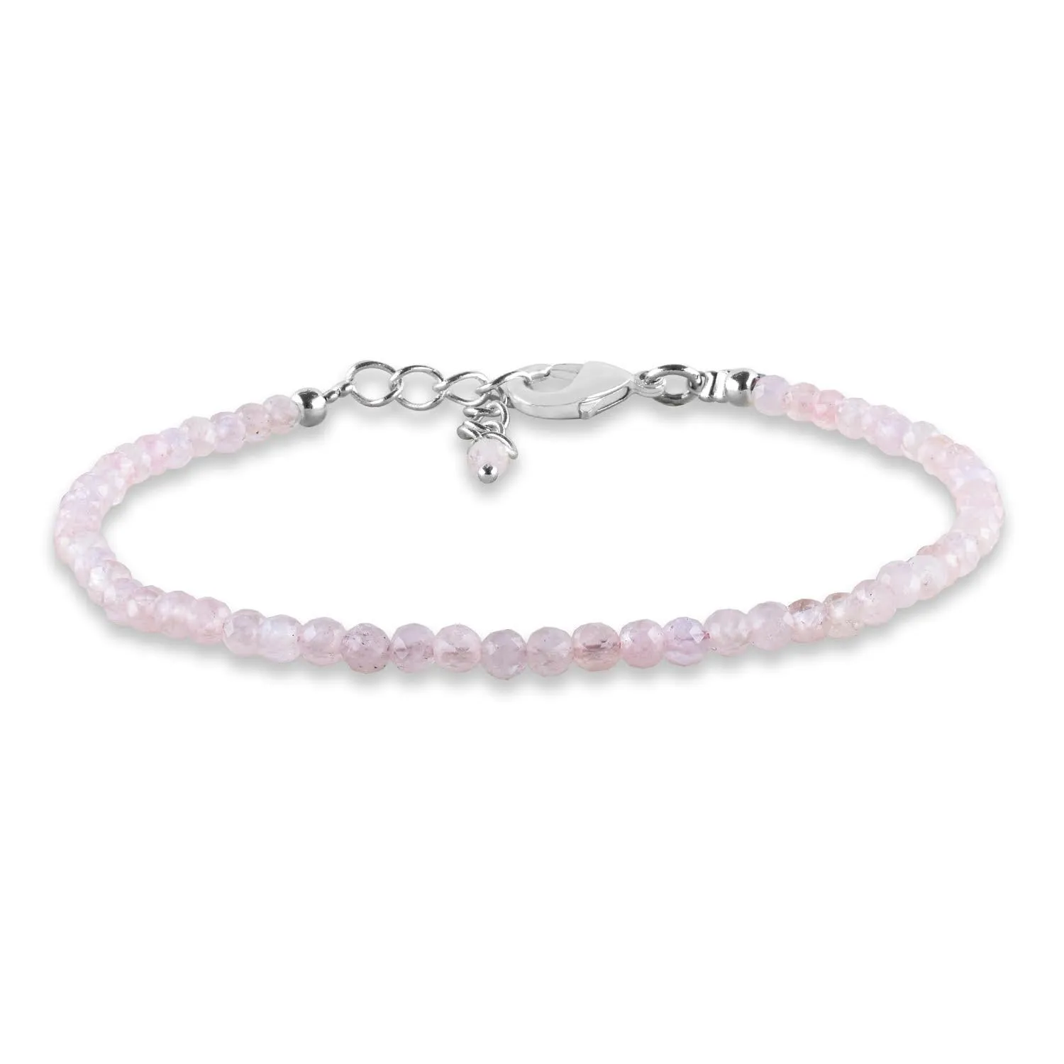 InfinityGemsArt Natural Rose Quartz Stone Beads Dainty Bracelet Jewelry for Women, Crystals and Gemstones April Birthstone 925 Sterling Silver Chain 8 inch Gifts For her