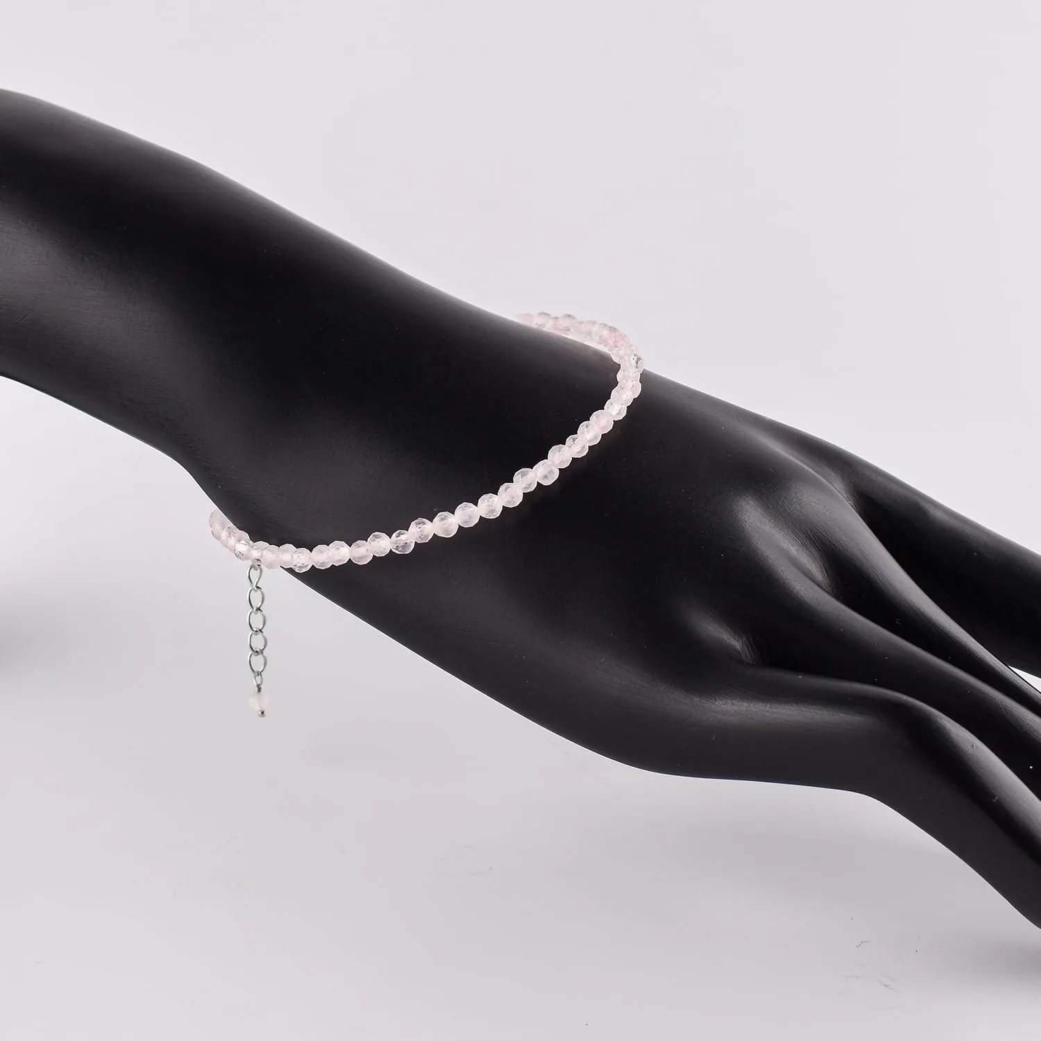 InfinityGemsArt Natural Rose Quartz Stone Beads Dainty Bracelet Jewelry for Women, Crystals and Gemstones April Birthstone 925 Sterling Silver Chain 8 inch Gifts For her