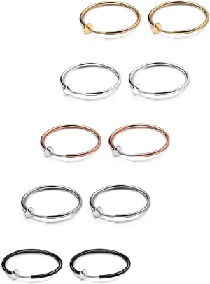 JewelrieShop Clip on Hoop Earrings for Women Fake Nose Ring Faux Lip Septum Ring Fake Cartilage Earrings Spring Endless Hoop Earrings Non Piercing Lobes Men (5 Pairs,13mm-25mm,Mixed Colors/Sized)