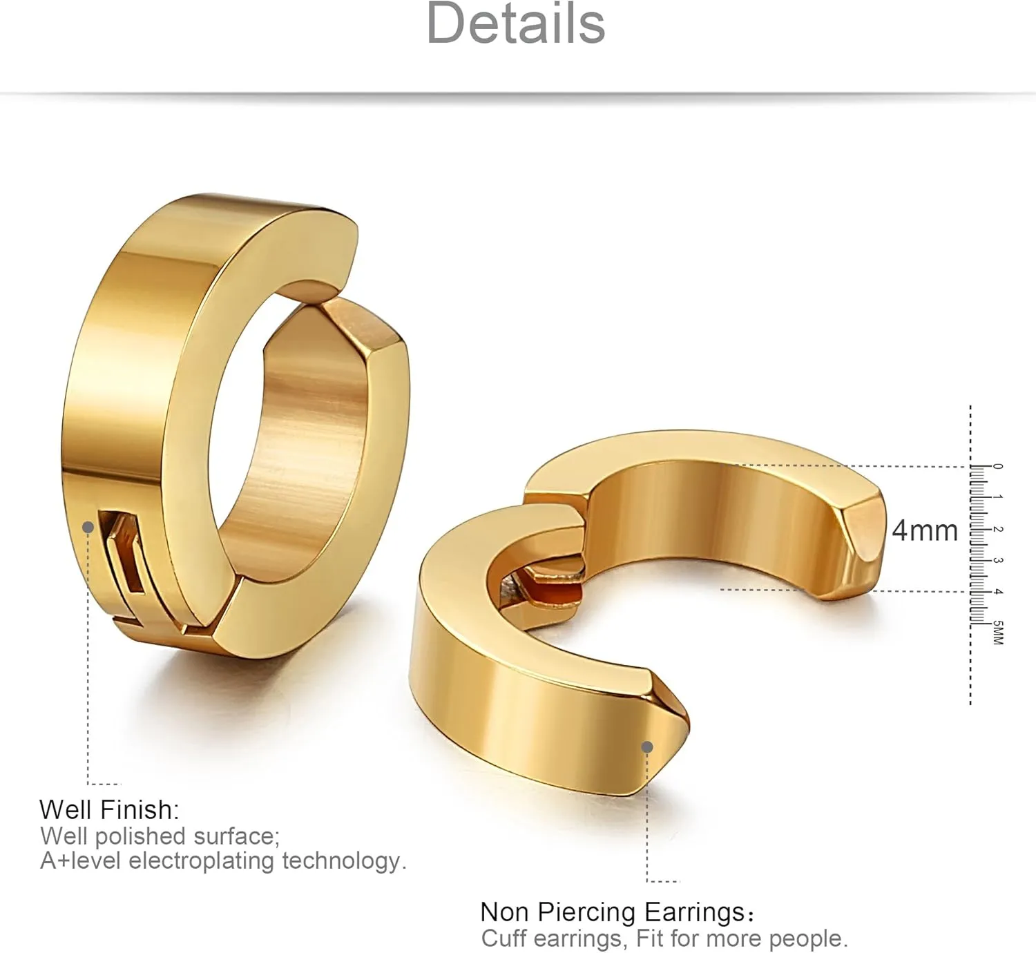 Jstyle Stainless Steel Mens Womens Clip On Earrings Hoop Huggie Non-Piercing Hypoallergenic