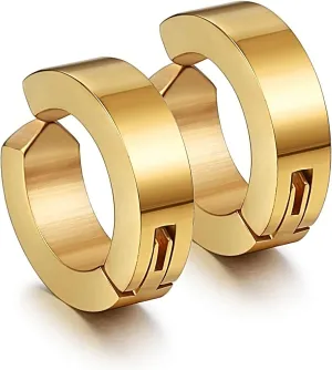 Jstyle Stainless Steel Mens Womens Clip On Earrings Hoop Huggie Non-Piercing Hypoallergenic