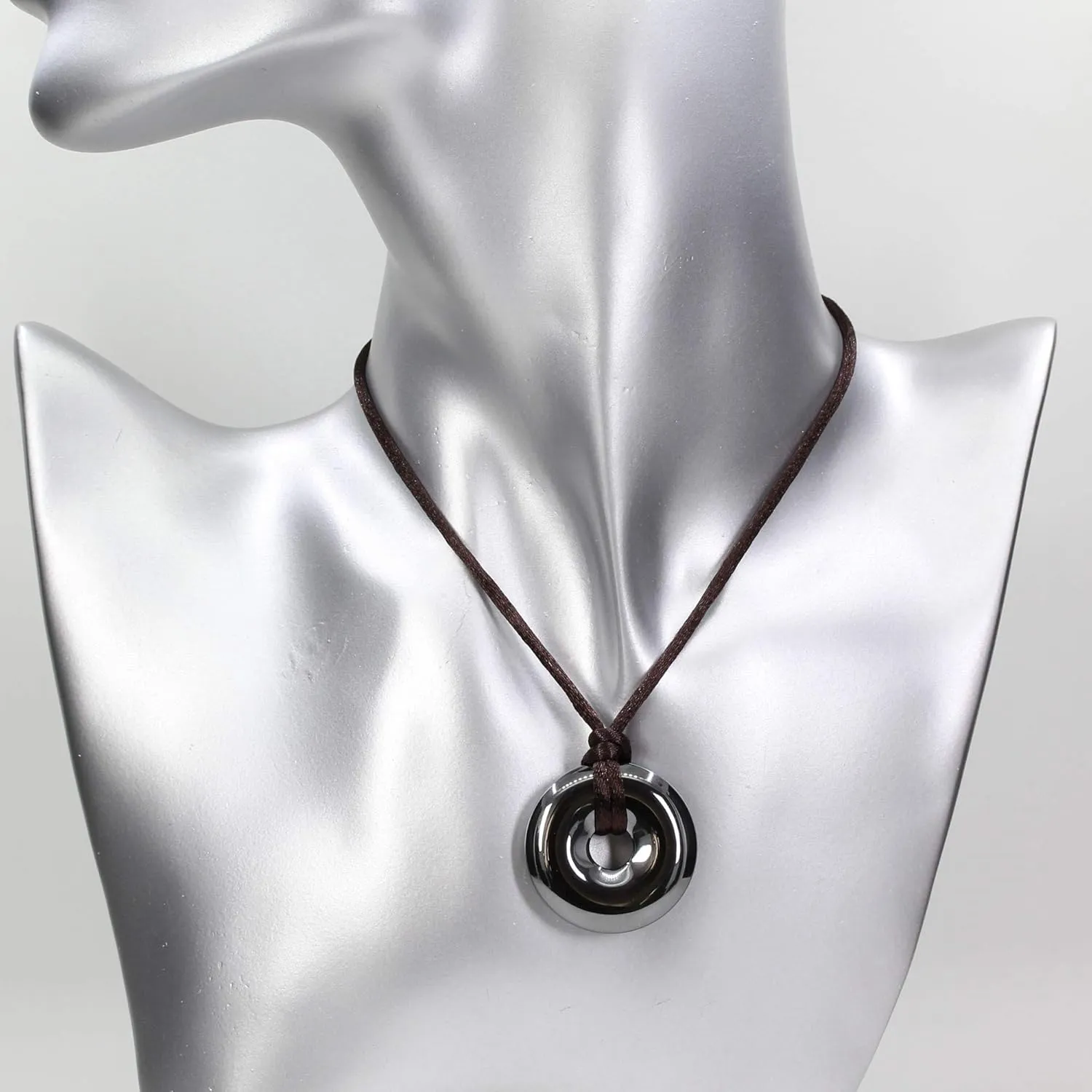 Keleny Semi Precious Gemstones 30mm Circle Coin Peace Donut Beads Adjustable Braided Rope Pendant Necklace