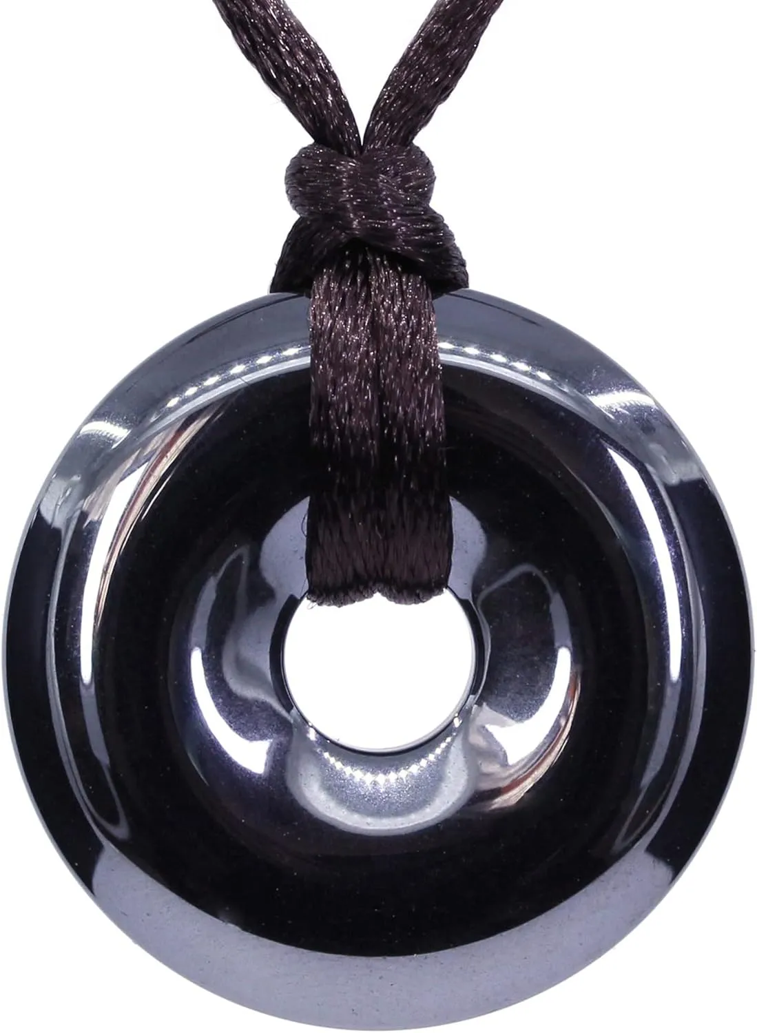 Keleny Semi Precious Gemstones 30mm Circle Coin Peace Donut Beads Adjustable Braided Rope Pendant Necklace