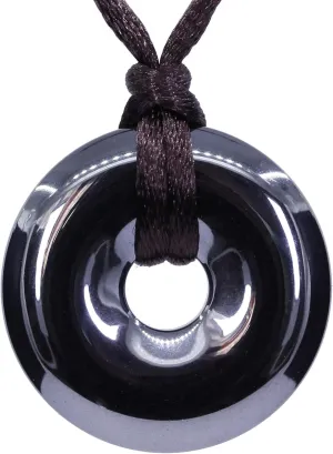 Keleny Semi Precious Gemstones 30mm Circle Coin Peace Donut Beads Adjustable Braided Rope Pendant Necklace