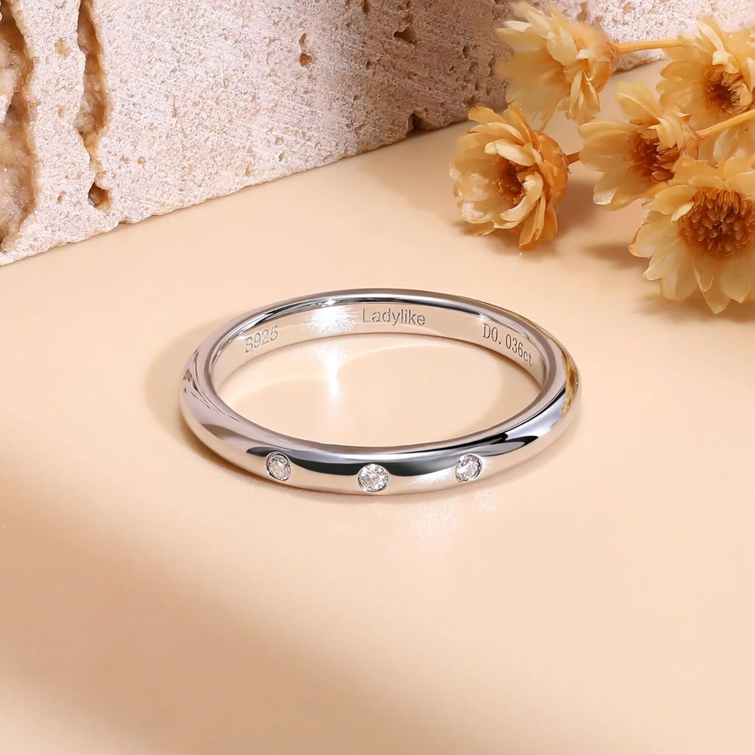 Ladylike 3 Stone Moissanite Rings for Women Bezel Set Wedding Bands Sterling Silver Rings with D Color VVS1 Moissanites Anniversary Rings for Her