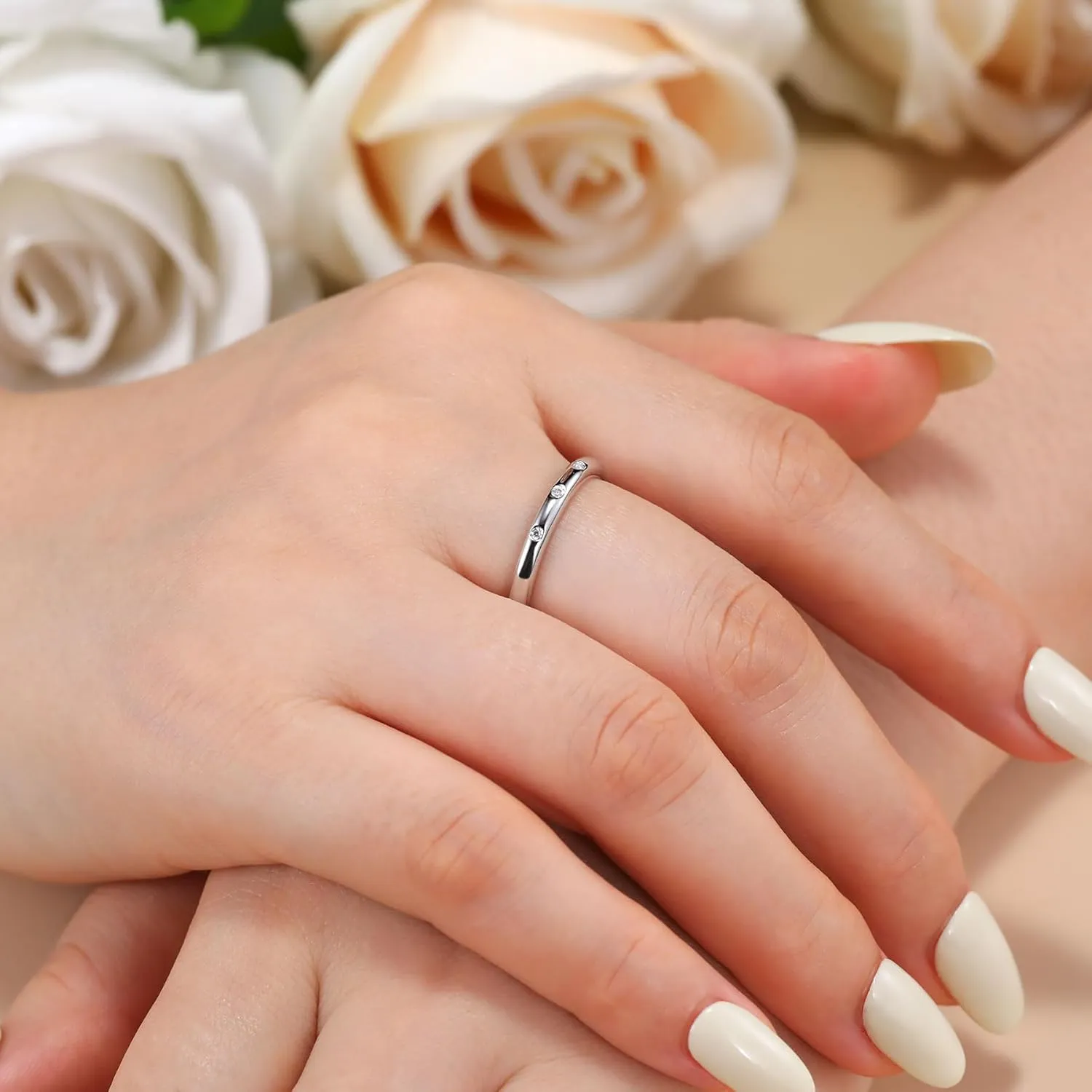 Ladylike 3 Stone Moissanite Rings for Women Bezel Set Wedding Bands Sterling Silver Rings with D Color VVS1 Moissanites Anniversary Rings for Her